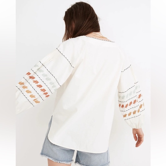 Madewell Embroidered-Sleeve Popover Top - Picture 2 of 13